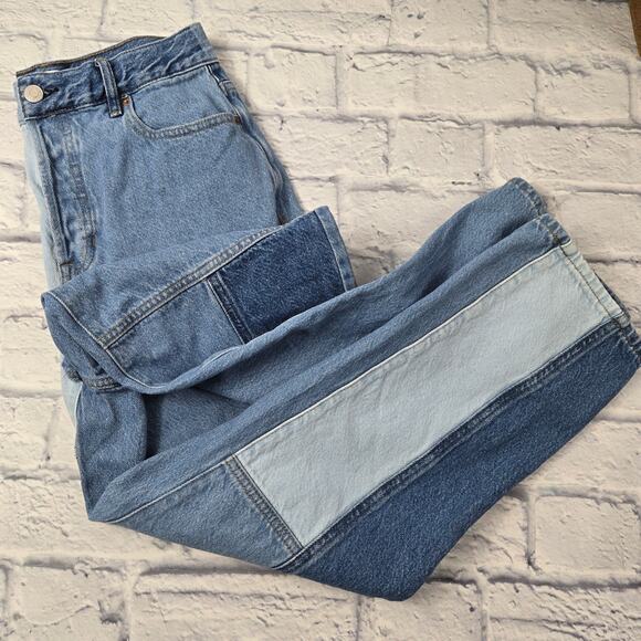 Pacsun Women's Jeans Patchwork Blues Colorblock High Rise Straight size 28 - Picture 1 of 16